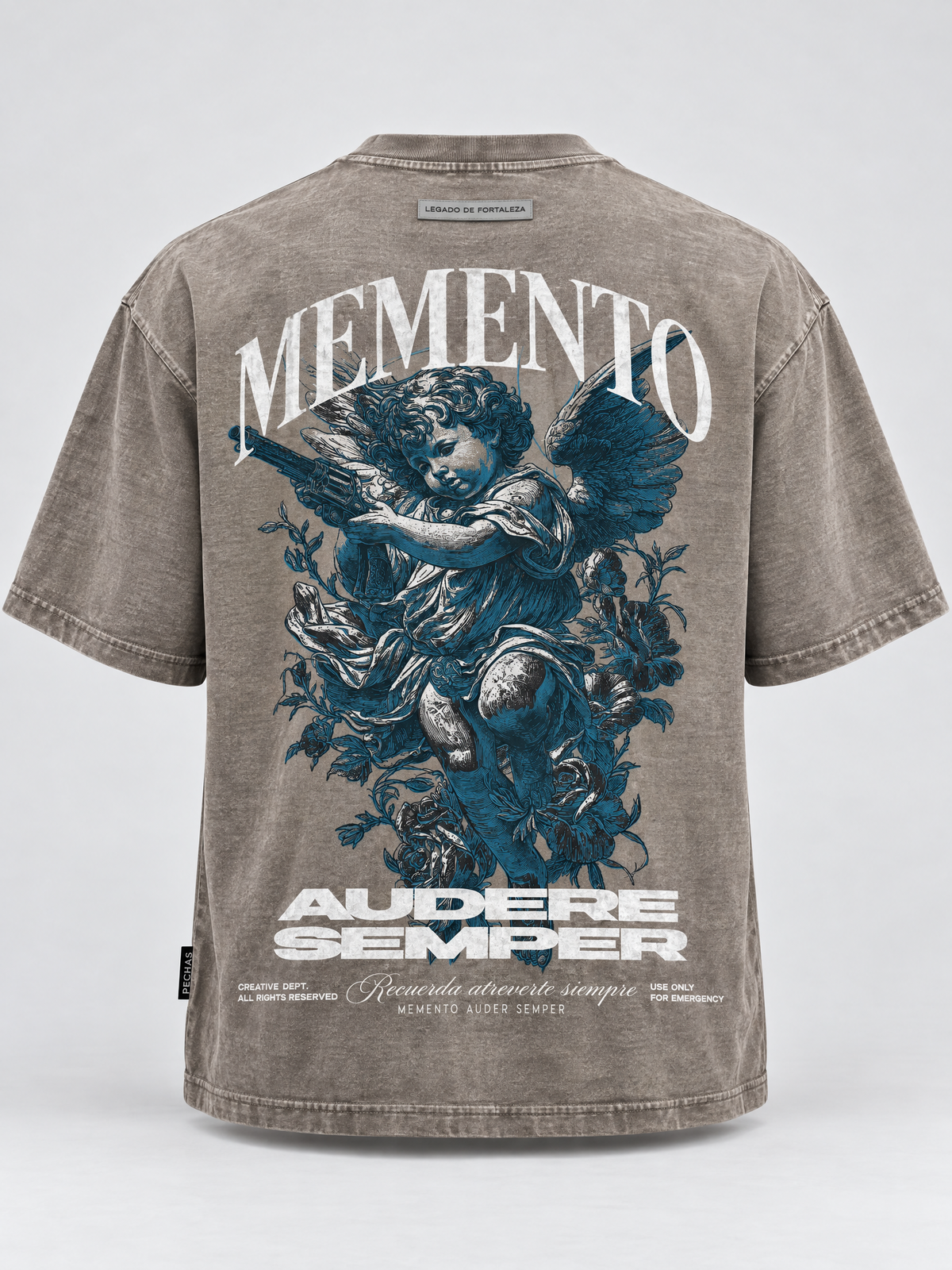 Memento Audere Semper Verde Acid Wash - espalda de la camiseta