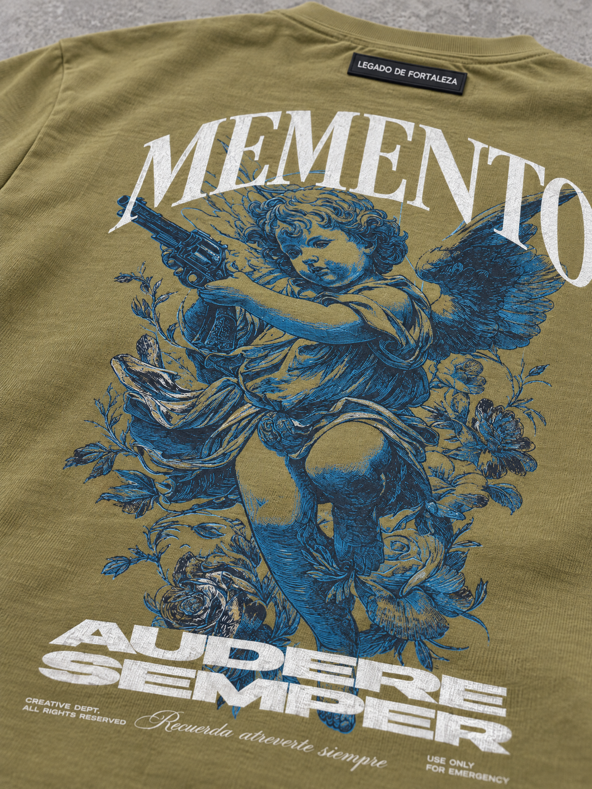 Memento Audere Semper Verde Militar - detalle del estampado trasero